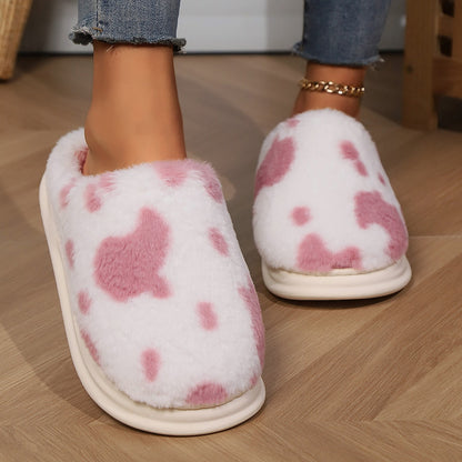 Cow Print Plush House Slippers (photo 3)