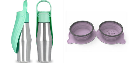 Portable Stainless Steel Dog Water Bottle with Leaf Bowl (photo 13)