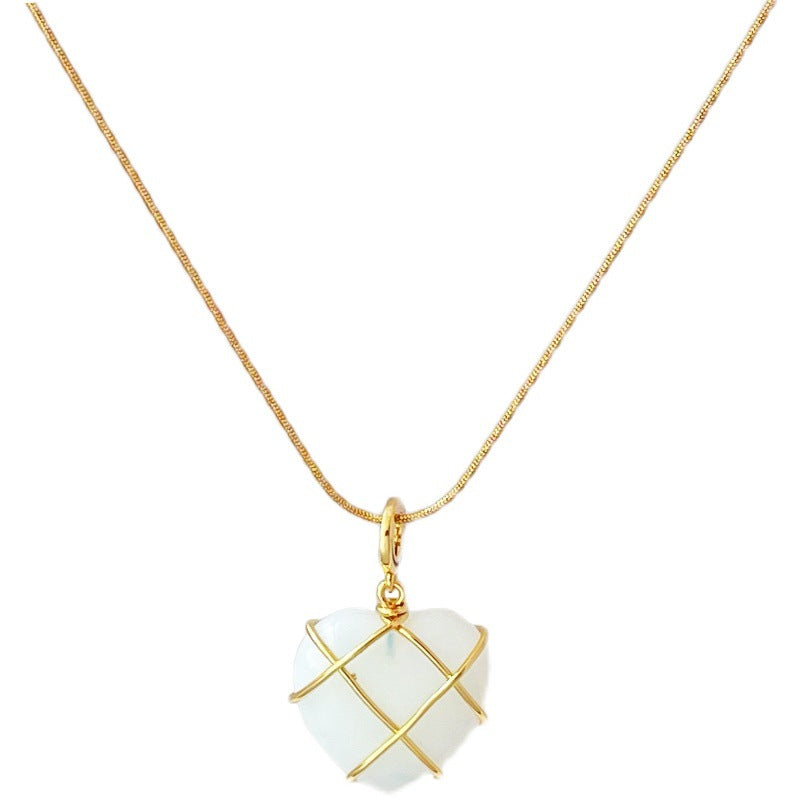 Heart Pendant Necklace with Opal-Look Stone (photo 10)