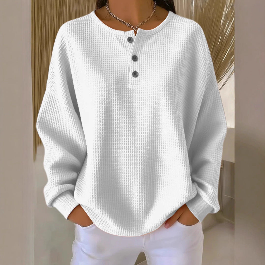 Women's Waffle Knit Long-Sleeve Button T-Shirt (photo 2)