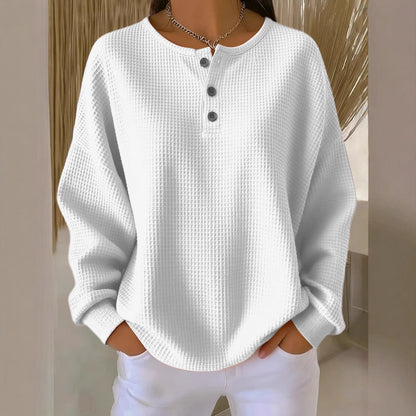 Women's Waffle Knit Long-Sleeve Button T-Shirt (photo 2)